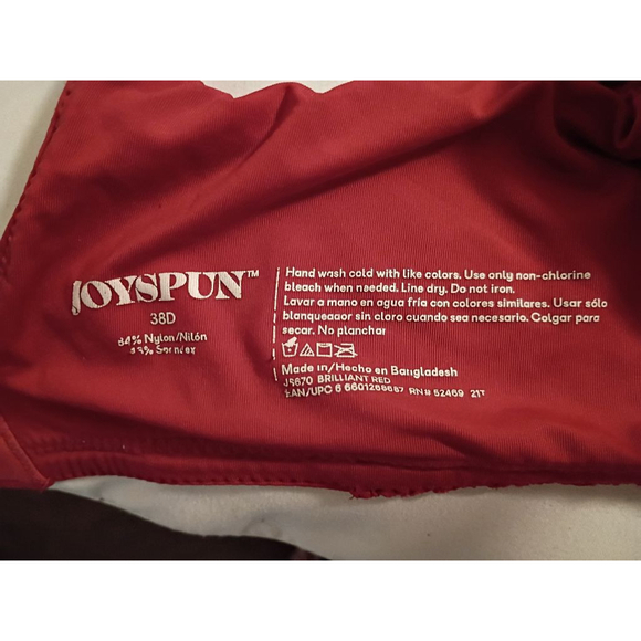 Women's Joyspun Bra Size 38D Red Lace Wireless Push-up Padded Bra - Picture 7 of 9